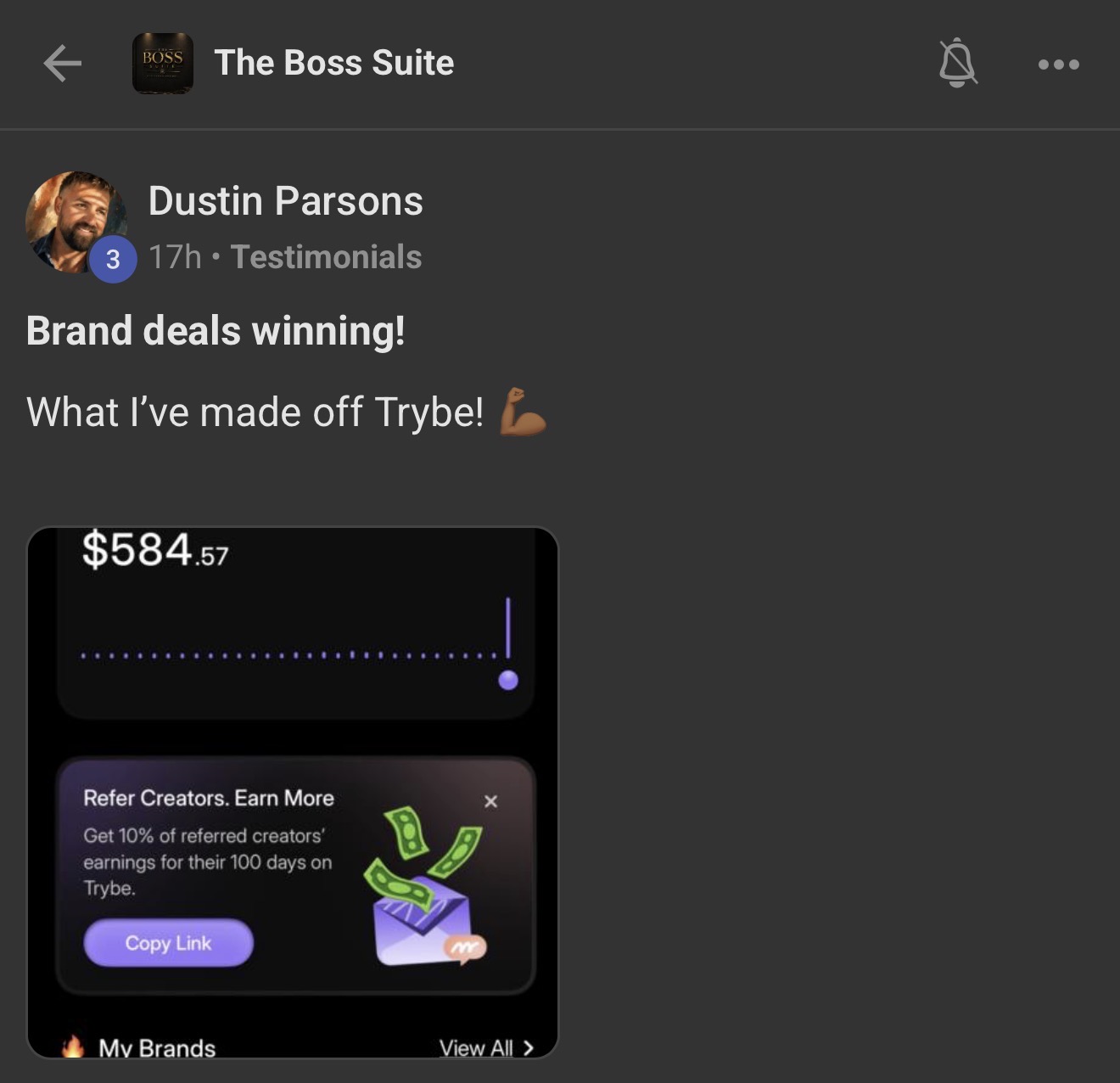 Boss Suite member Dustin Parsons sharing his brand deal earnings