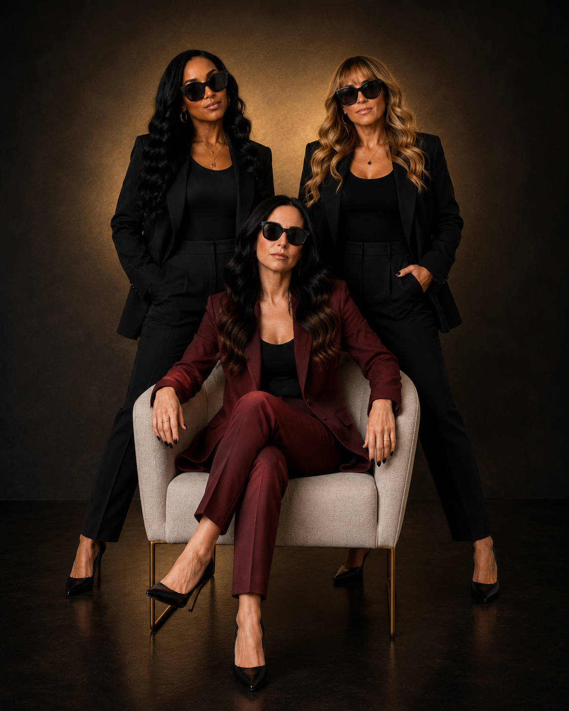 Editorial studio portrait of Madison, Amanda and Tracy of the Boss Crew